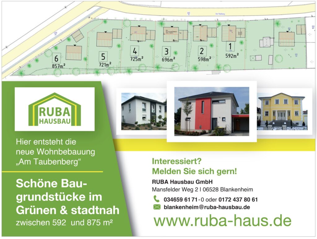 Lageplan Neubaugebiet „Am Taubenberg“ in Sangerhausen