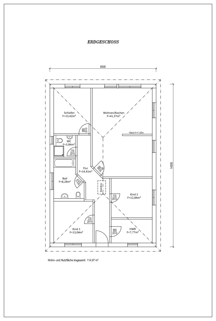 Grundriss Erdgeschoss Bungalowneubau, Siedlung 06313 Hergisdorf (letztes Grundstück)